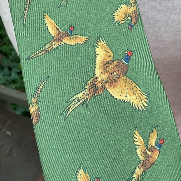 Galazan Gun & Rifle makers green silk pheasant duck hunting tie 66” x 3” - Picture 2 of 6